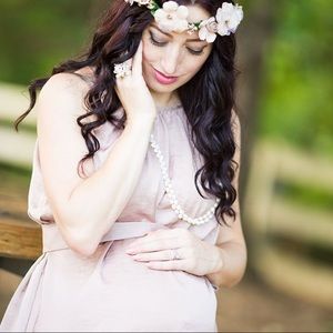 Old Navy Silky Dusty Pink Dress with Sash & Wreath